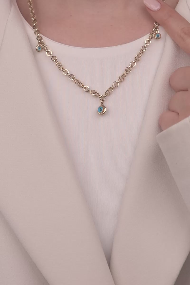 Cetaş Eterna Serisi Naza Boncuk Detalı 14 Ayar Altın Kolye