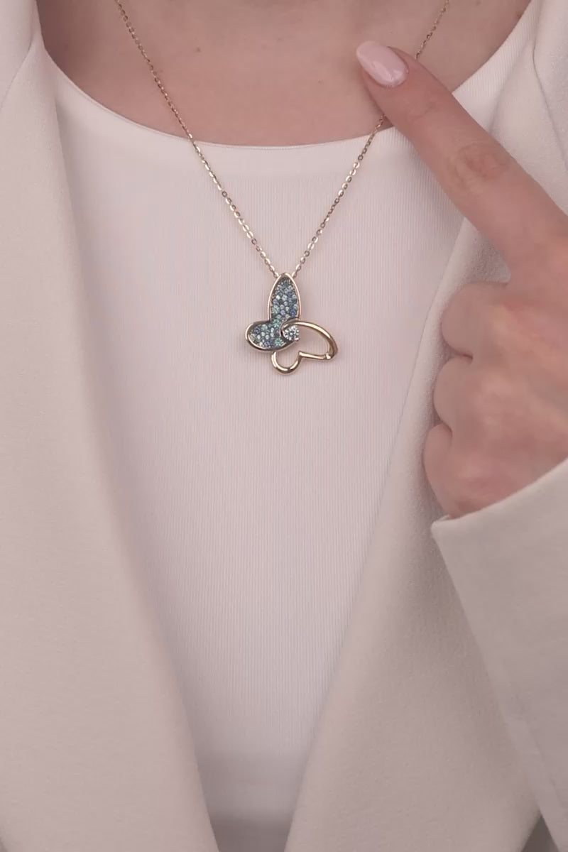 Cetaş Eterna Serisi Kelebek Detaylı Taşlı 14 Ayar Altın Kolye