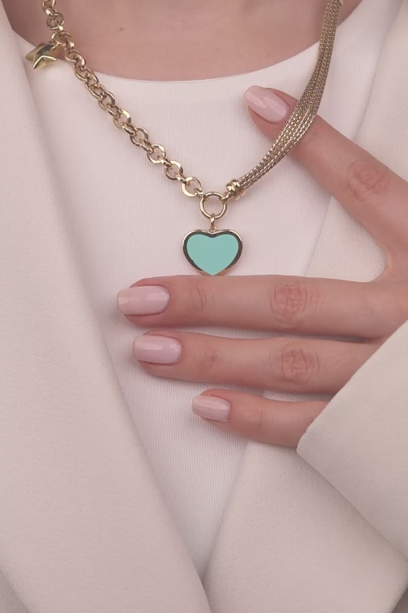 Cetaş Eterna Mavi Kalp Detaylı 14 Ayar Altın Kolye