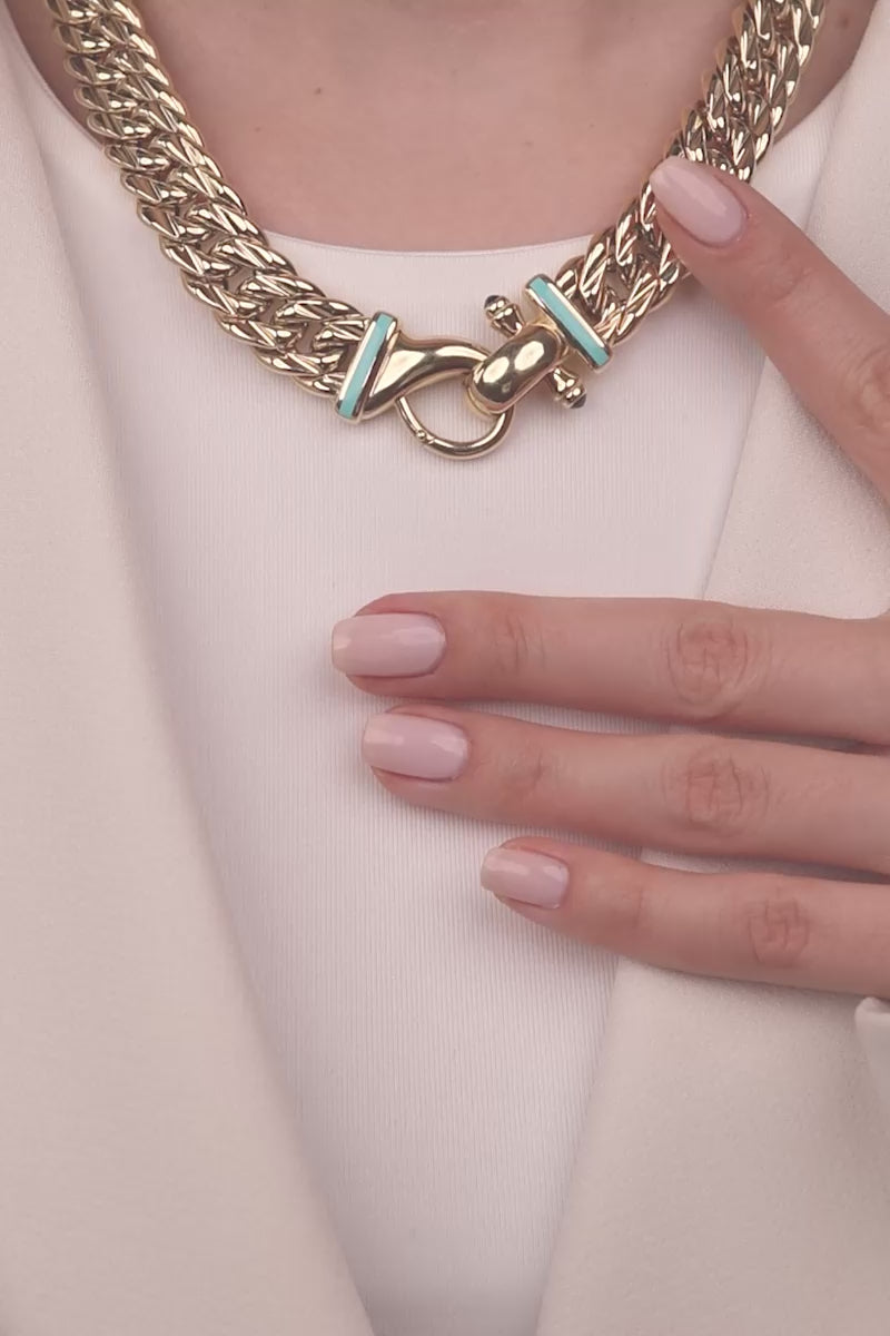 Cetaş Eterna Serisi MAvi Mine Detaylı 14 Ayarlı Altın Kolye