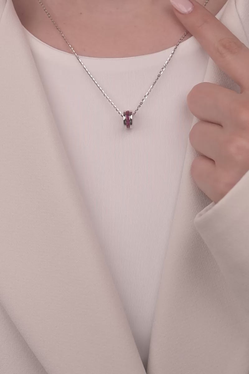 Cetaş Eterna Serisi Magenta Taş Detaylı 14 Ayar Altın Kolye