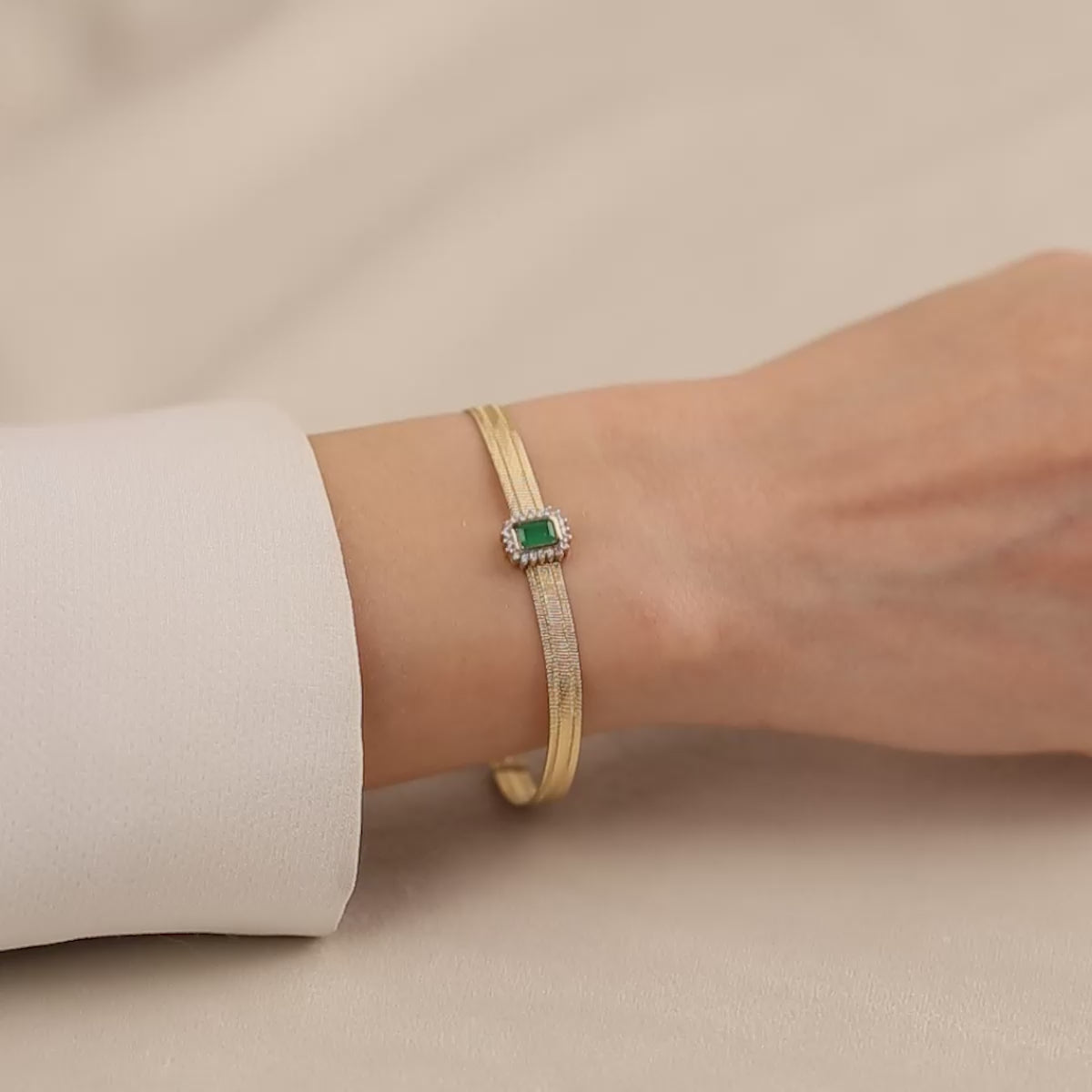 Elizi Pırlantalı Zümrüt 14 Ayar Altın Bileklik