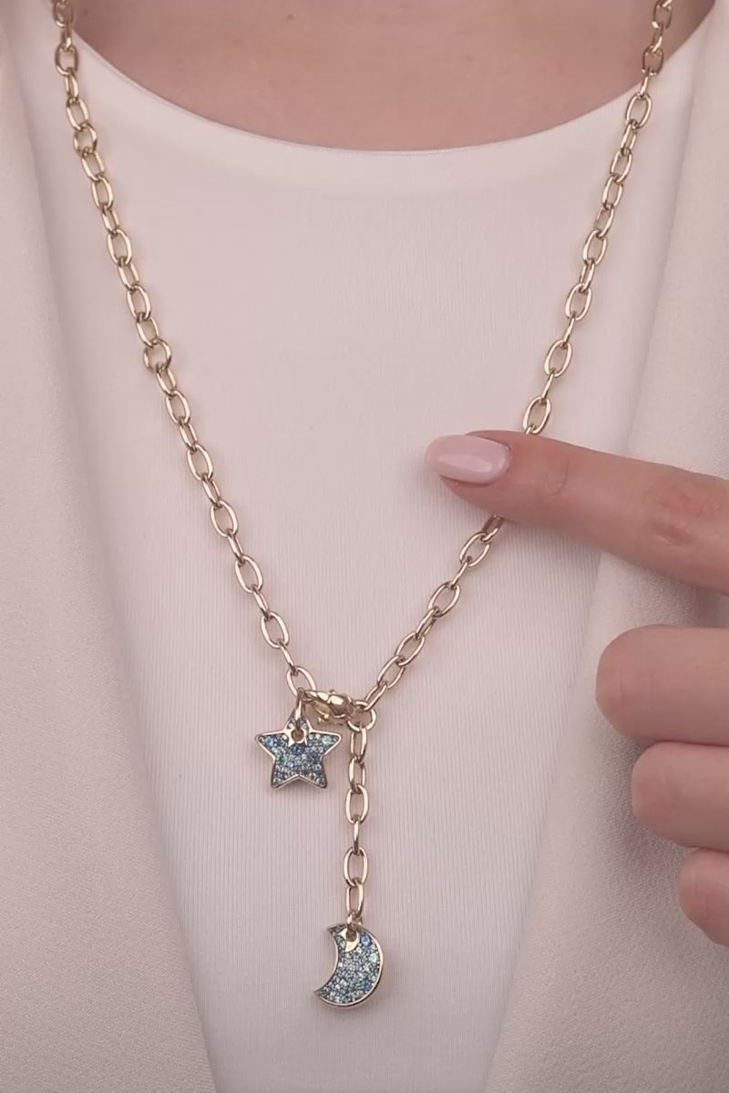 Cetaş Eterna Serisi Yıldız & Ay Temalı Modern Taş Detaylı 14 Ayar Altın Kolye