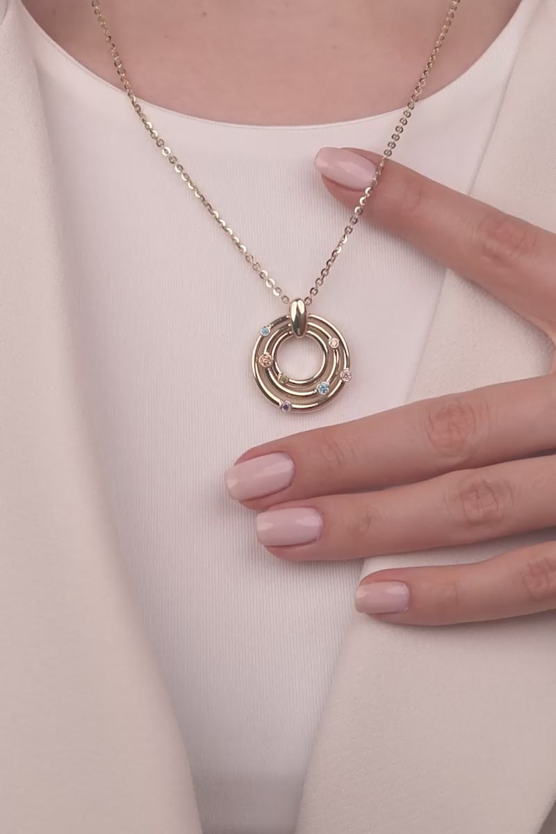 Cetaş Eterna Serisi Renkli Taş Detaylı 14 Ayar Altın Kolye