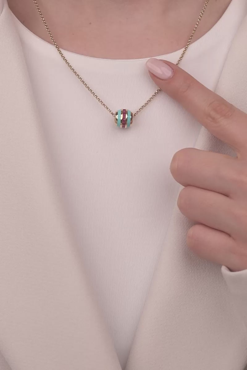 Cetaş Eterna Serisi Magenta Taş  & Mavi Mine Detaylı 14 Ayar Altın Kolye