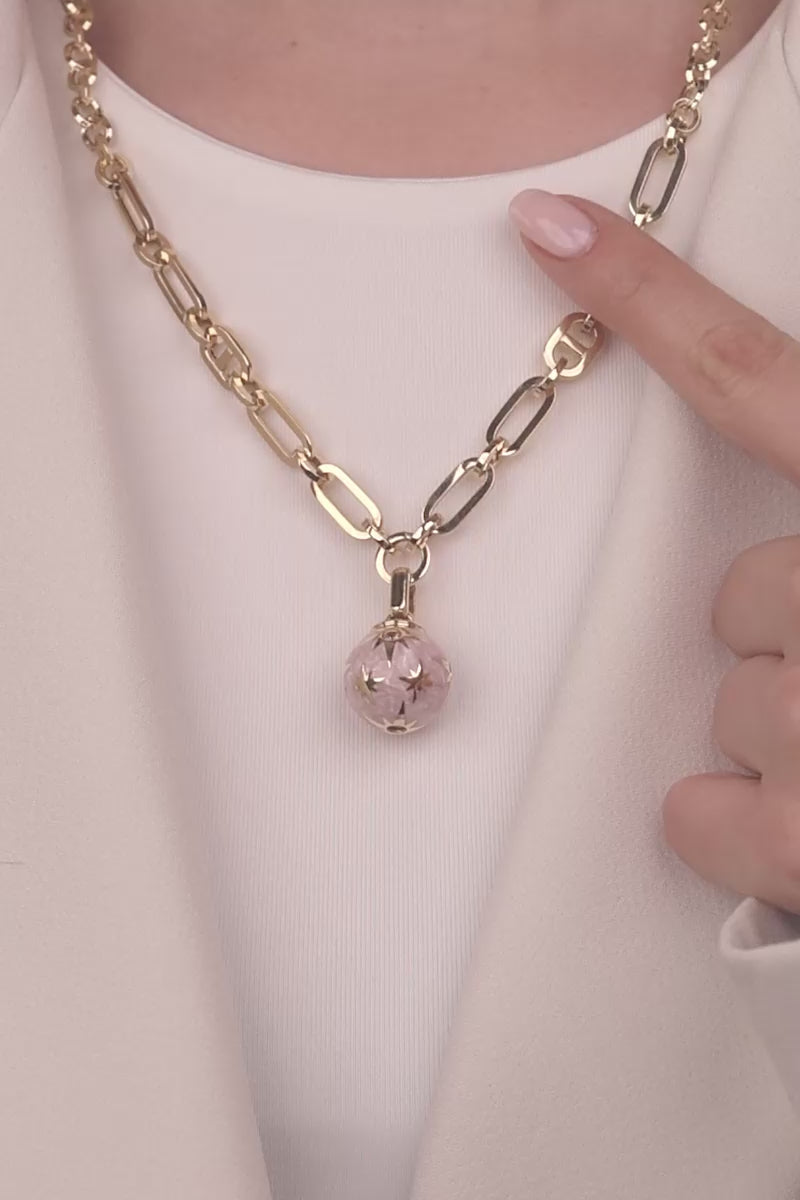 Cetaş Polaris Serisi Pembe Mine Taşlı 14 Ayar Altın Top Kolye