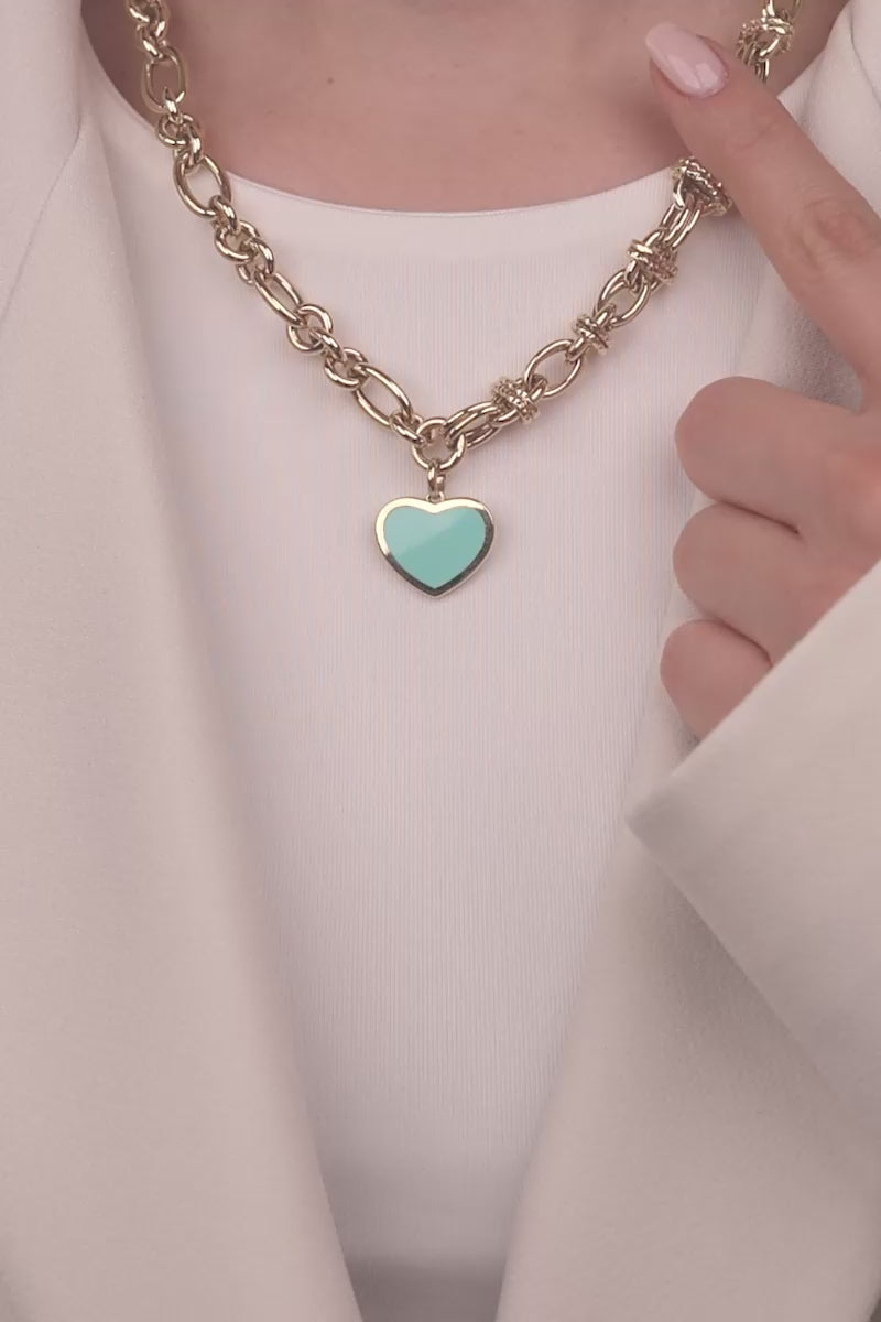 Cetaş Etrna Serisi Charm MAvi Mine Detaylı 14 Ayar Altın Kolye