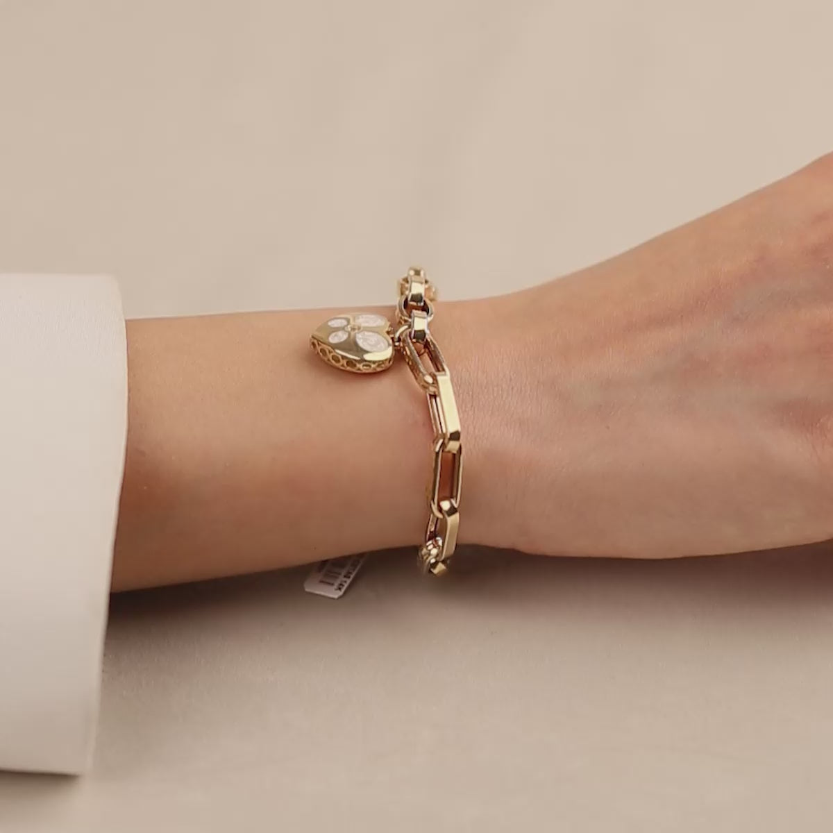 Cetaş Beyaz Mineli Kalpli 14 Ayar Altın Bileklik