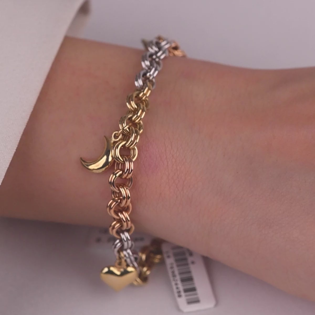 Modern Tasarım Ay ve Kalp Detaylı 14 Ayar Altın Zincir Bileklik