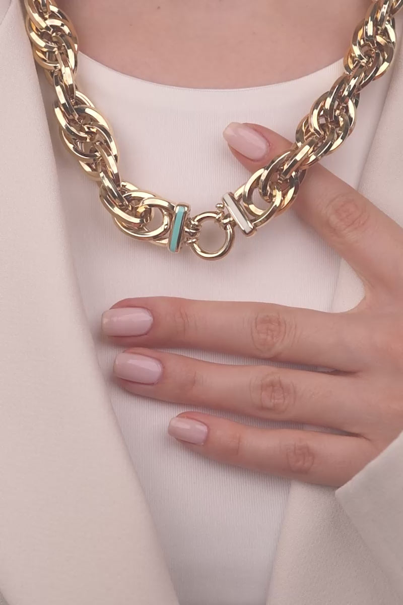 Cetaş Eterna Serisi Mavi Beyaz Mineli 14 Ayar Altın Kolye