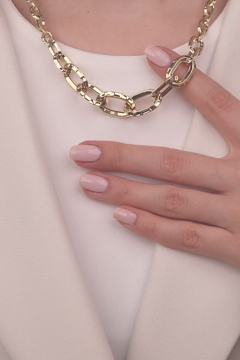 Cetaş Eterna Serisi Geniş Zincir Detaylı 14 Ayar Altın Kolye