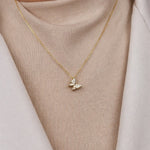 Taşlı Kelebek Figürlü Zincirli 14 Ayar Altın Kolye - Nur Kuyumculuk