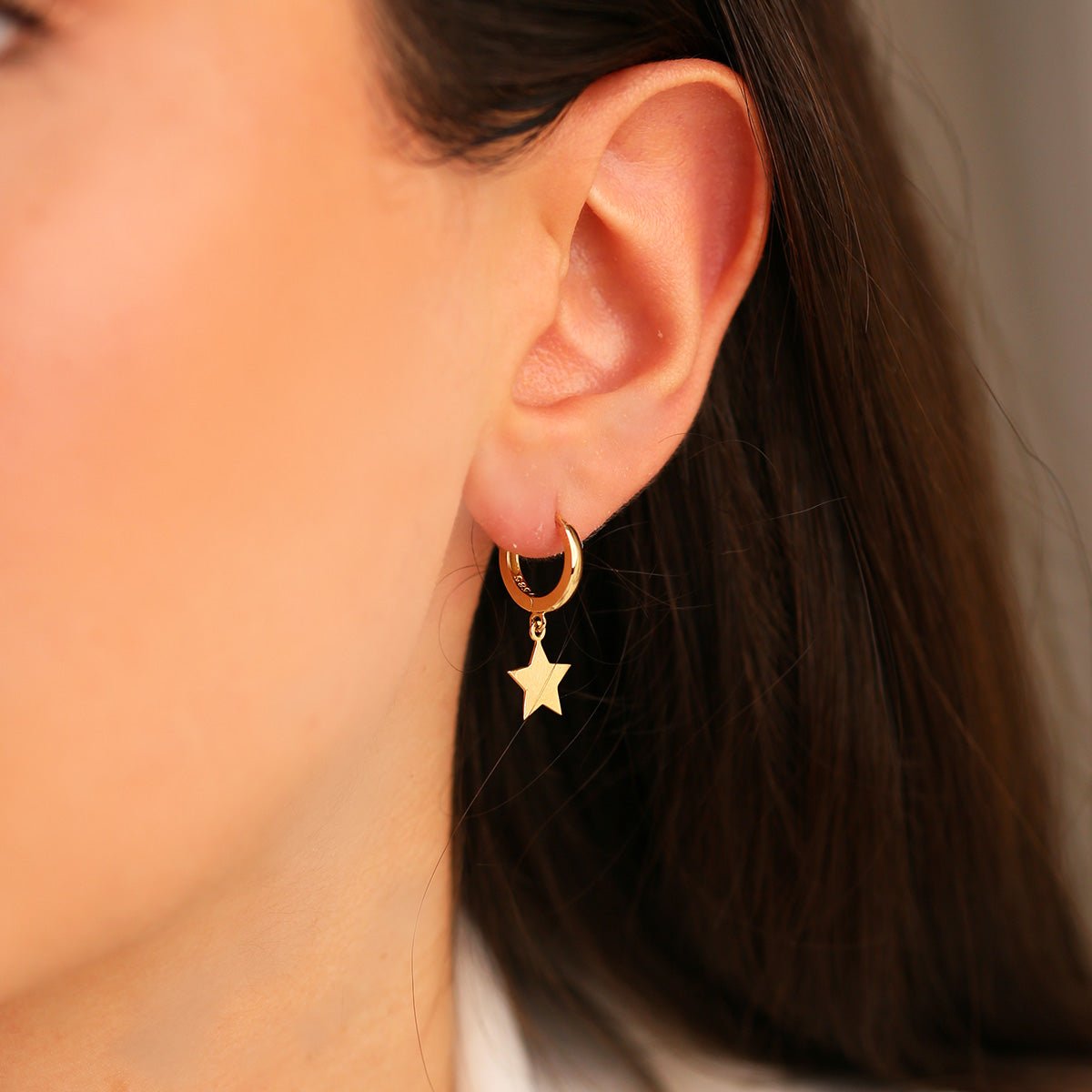 Yıldızlı 14 Ayar Altın Halka Küpe - Nur Kuyumculuk