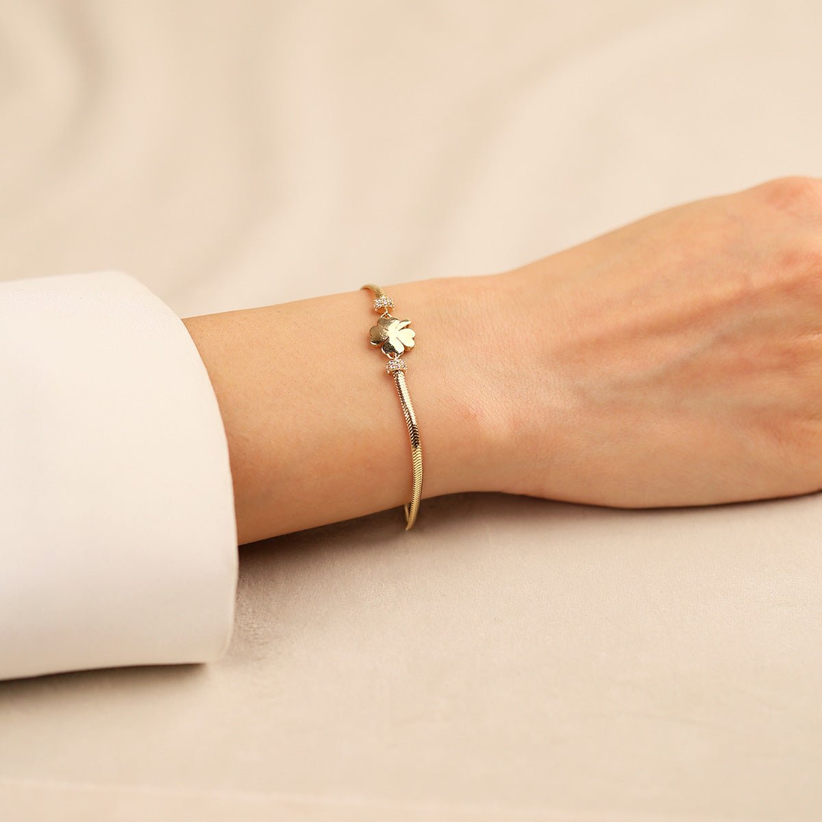 Yonca Balık Sırtı Zincir 14 Ayar Altın Bileklik - Nur Kuyumculuk