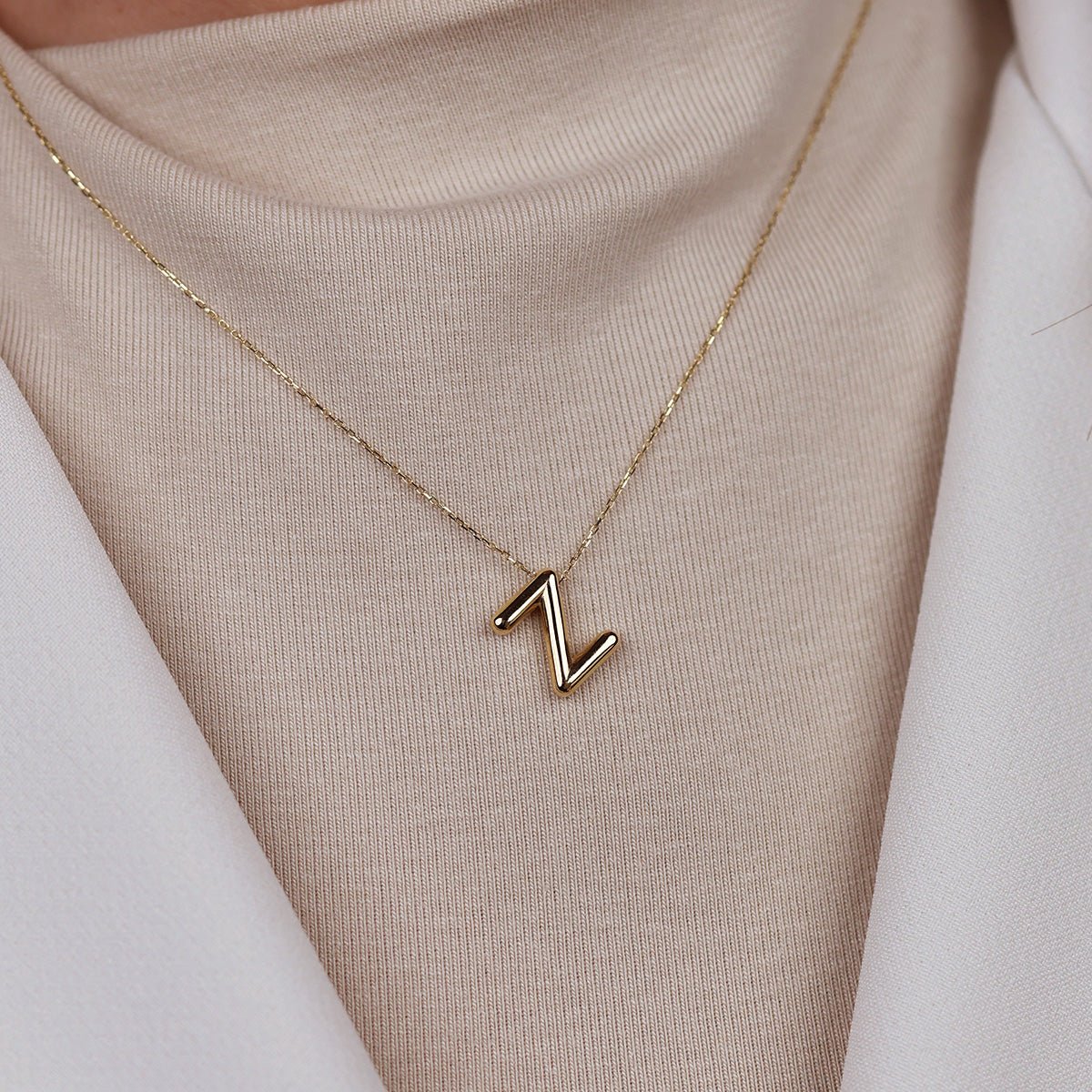 Z Harfi 14 Ayar Altın Z Harfi Kolye - Nur Kuyumculuk